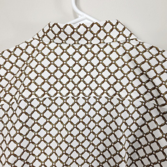 Talbots NWOT Petites Chain Button Down Blouse 12P Chain Print Navy White Gold - Picture 6 of 15